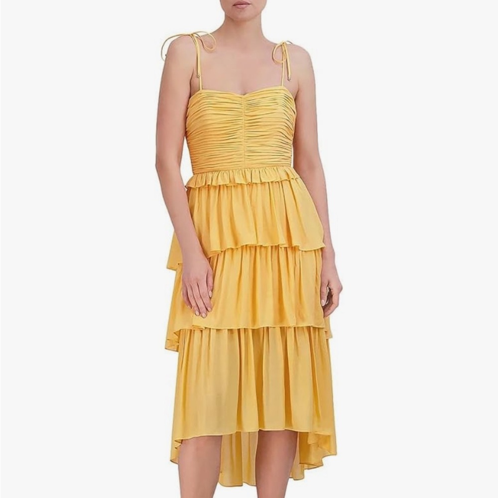 NWT BCBGMAXAZRIA yellow marigold midi dress size 10
